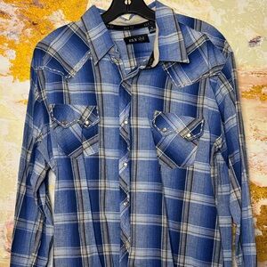 Ely 1878 Blue Plaid Pearl Snaps Western Shirt XL